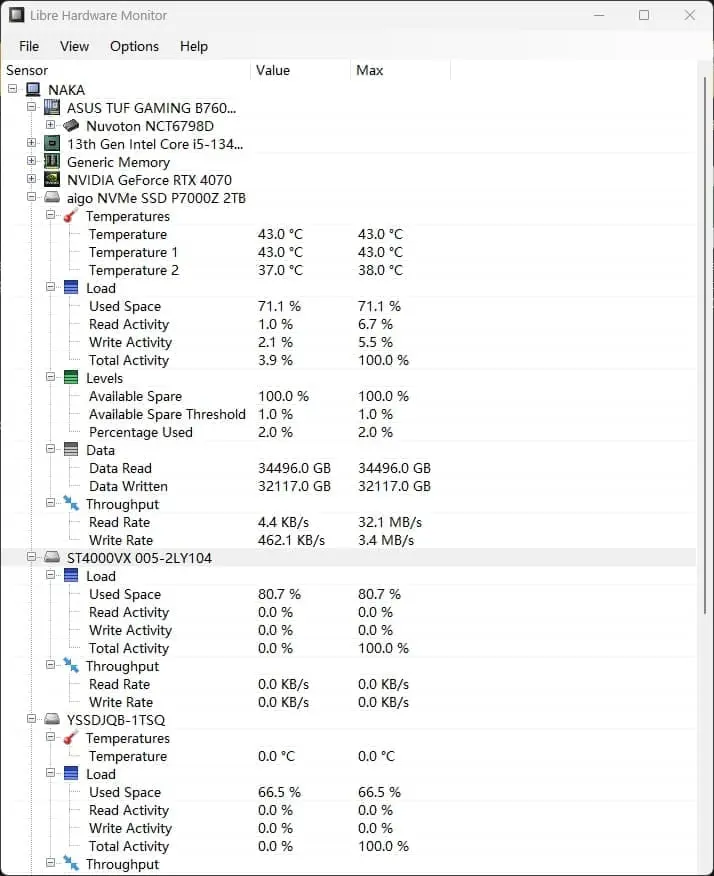 LibreHardwareMonitor—功能强大的开源硬件监控工具插图 LibreHardwareMonitor—功能强大的开源硬件监控工具插图