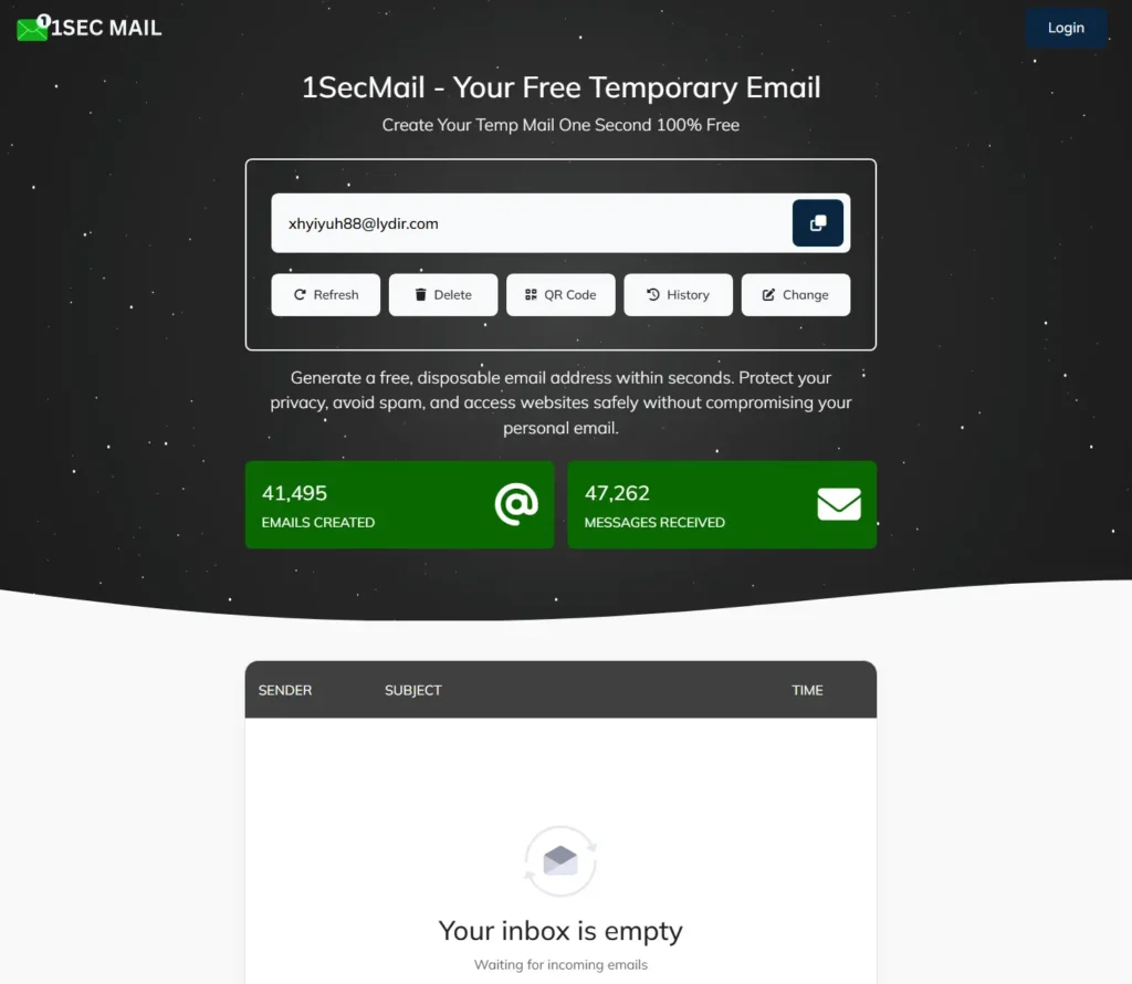 1Sec Mail:保护隐私的免费临时邮箱服务插图 1Sec Mail:保护隐私的免费临时邮箱服务插图