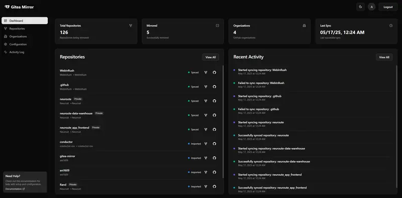 Gitea Mirror:GitHub 仓库自动镜像到自建 Gitea 的神器插图2 Gitea Mirror:GitHub 仓库自动镜像到自建 Gitea 的神器插图2