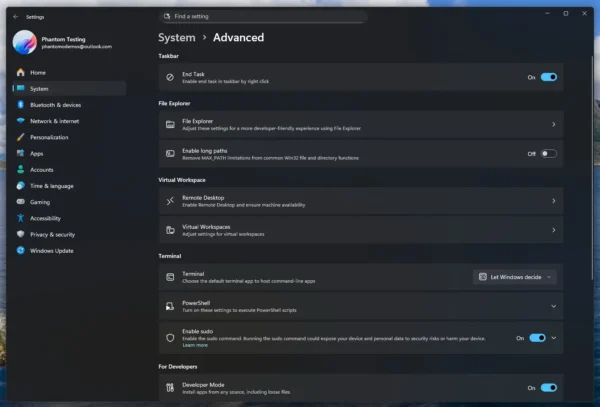 微软为Windows 11推出新的高级设置