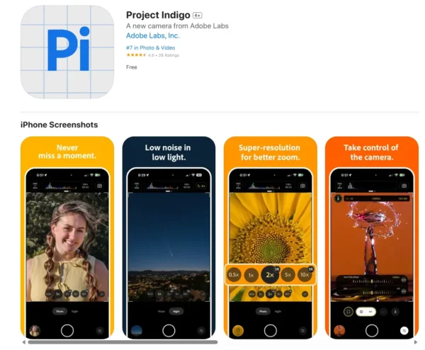 Adobe推出全新“计算摄影”相机应用Project Indigo，专为iPhone打造