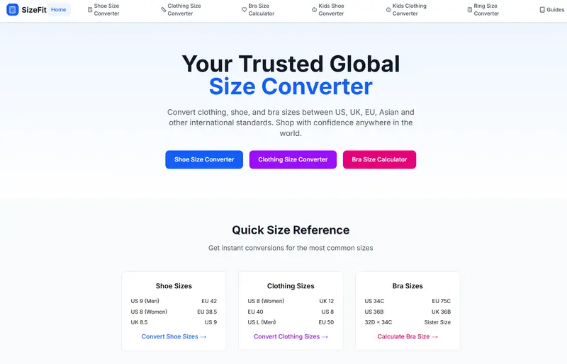 SizeFit 全球尺寸转换器：一键换算鞋码、服装、戒指尺寸，轻松跨国购物不踩雷！插图