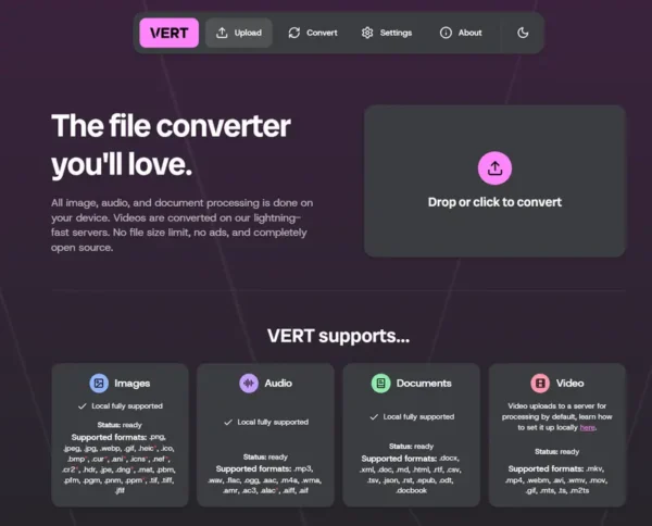 VERT：本地运行的在线转档工具，保护隐私的同时提升效率