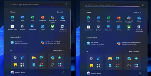 微软测试Windows 11开始菜单新功能：“推荐”区将推Microsoft 365 Copilot广告