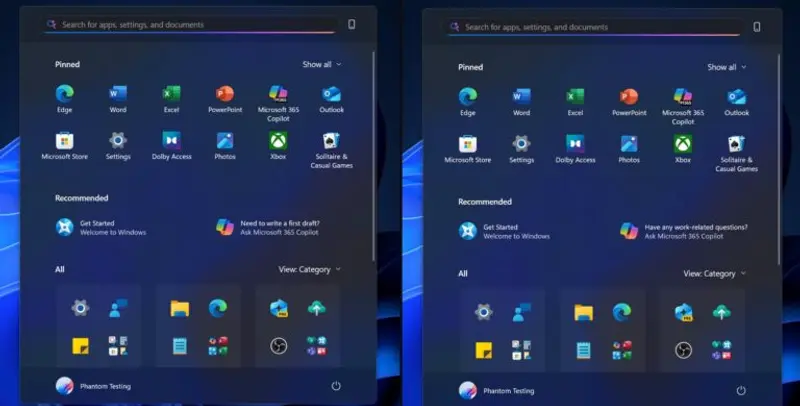 微软测试Windows 11开始菜单新功能：“推荐”区将推Microsoft 365 Copilot广告插图