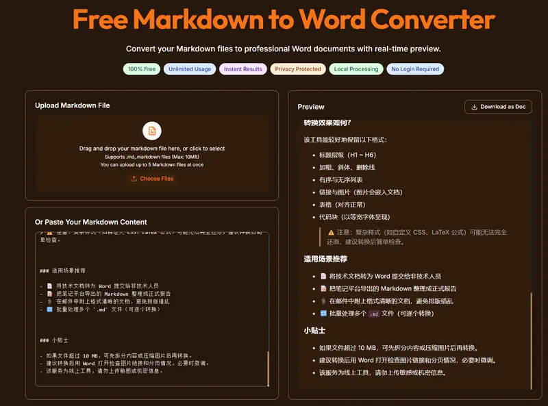 Markdown to Word Converter:把 Markdown 转成 Word,这个免费工具几分钟搞定插图1 Markdown to Word Converter:把 Markdown 转成 Word,这个免费工具几分钟搞定插图1