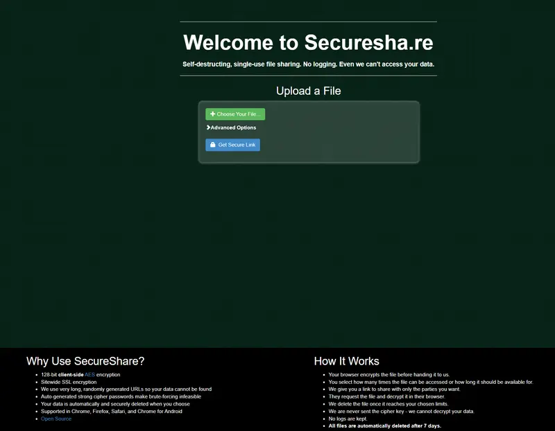 SecureShare:一个真正“阅后即焚”的免费文件分享工具插图 SecureShare:一个真正“阅后即焚”的免费文件分享工具插图