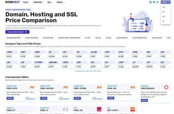 Domnest：一站式域名与托管价格比价平台