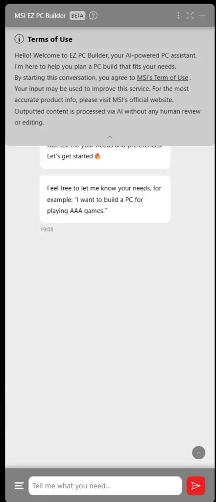 微星推出 AI 装机助手 EZ PC Builder ,却只推荐自家配件插图2 微星推出 AI 装机助手 EZ PC Builder ,却只推荐自家配件插图2