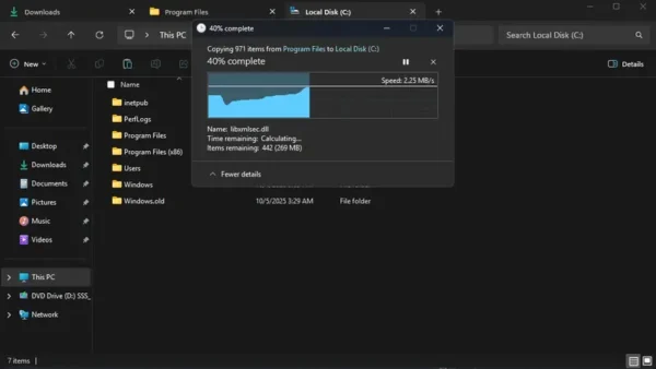 Windows 11 深色模式新进展：文件操作弹窗终于变黑了