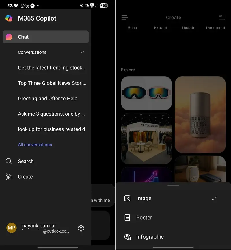 Microsoft 365 移动端大改版:Copilot 主导,Office 功能被藏进二级菜单插图2 Microsoft 365 移动端大改版:Copilot 主导,Office 功能被藏进二级菜单插图2