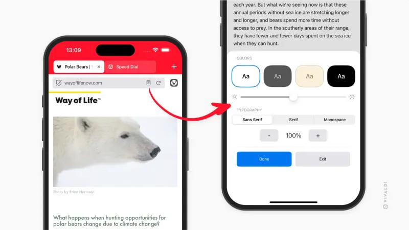 Vivaldi 7.6移动版大更新：阅读模式、自定义搜索全都有