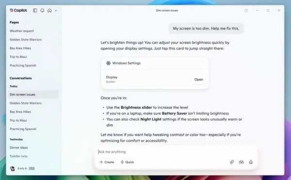 Windows 11 新功能：Copilot 现可直接跳转系统设置