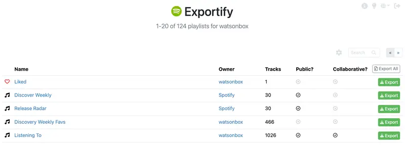 Exportify:基于 Spofity Web API 导出/备份 Spotify 播放列表工具插图 Exportify:基于 Spofity Web API 导出/备份 Spotify 播放列表工具插图