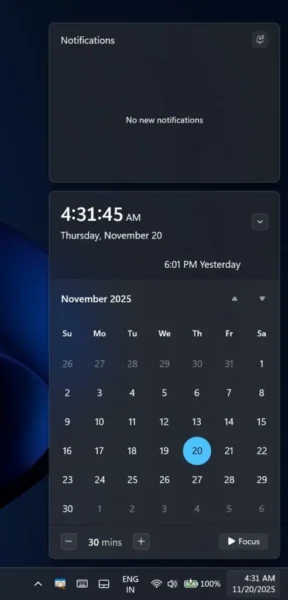 Windows 11 通知中心将回归日历议程视图，集成 Outlook 与 Copilot