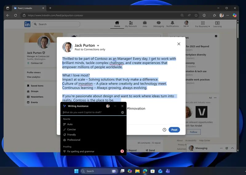 Windows 11 测试两大AI新功能：文件资源管理器加M365 Copilot，Copilot+ PC独享全局写作助手插图2
