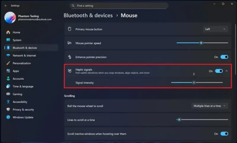 Windows 11 25H2 预览版出现“Haptic Signals”触觉反馈设置插图