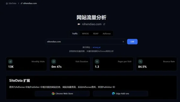SiteData：本地运行的网站情报浏览器插件，支持流量、关键词与广告关联分析
