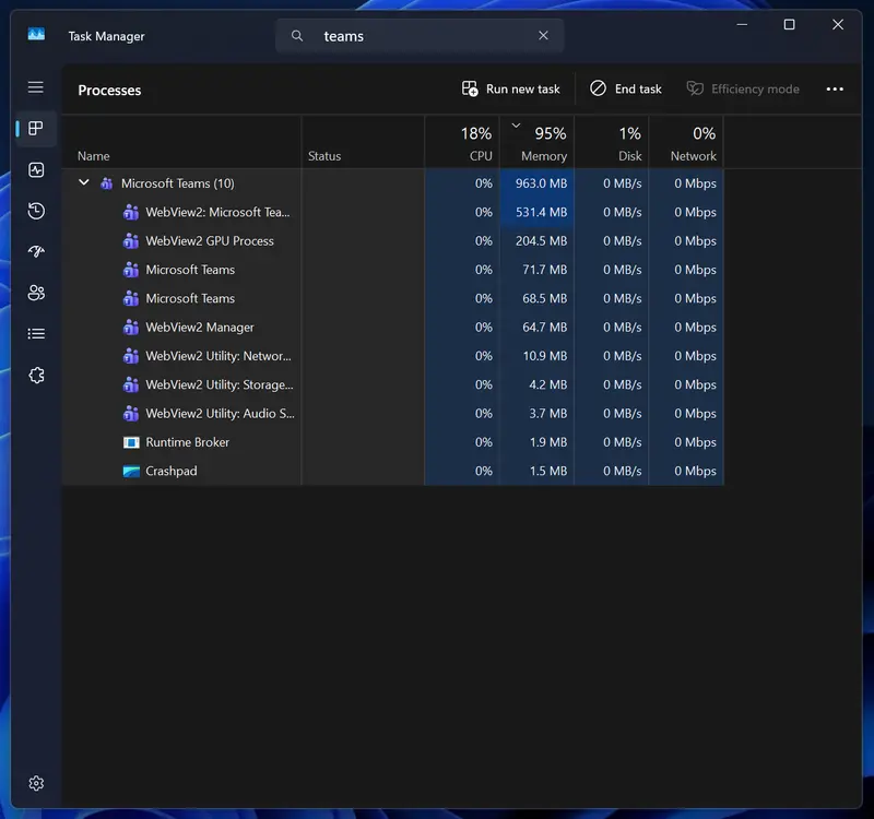 微软承认Teams Windows版内存占用过高！修复方案：新增独立通话进程，2026年推送插图1