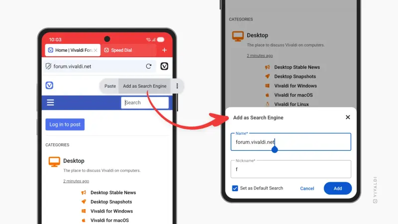 Vivaldi 7.7 发布：Android 版支持自定义搜索引擎与本地书签管理插图1