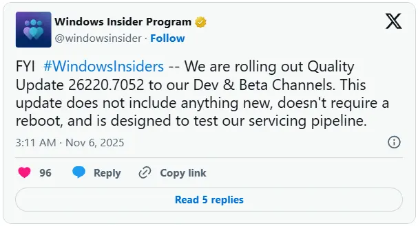微软发布无需重启的 Windows 11 预览版：一次“无声”的管道测试插图