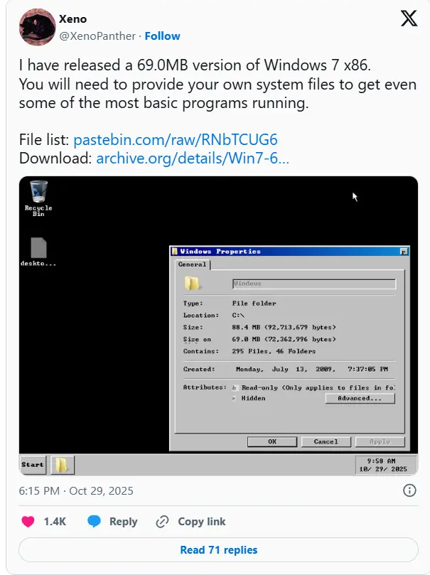 仅 69MB 的可启动 Windows 7 出现:一个“几乎不能用”的概念验证插图 仅 69MB 的可启动 Windows 7 出现:一个“几乎不能用”的概念验证插图