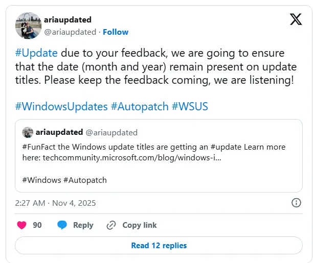 微软撤回Windows更新命名简化方案,恢复日期显示插图1 微软撤回Windows更新命名简化方案,恢复日期显示插图1