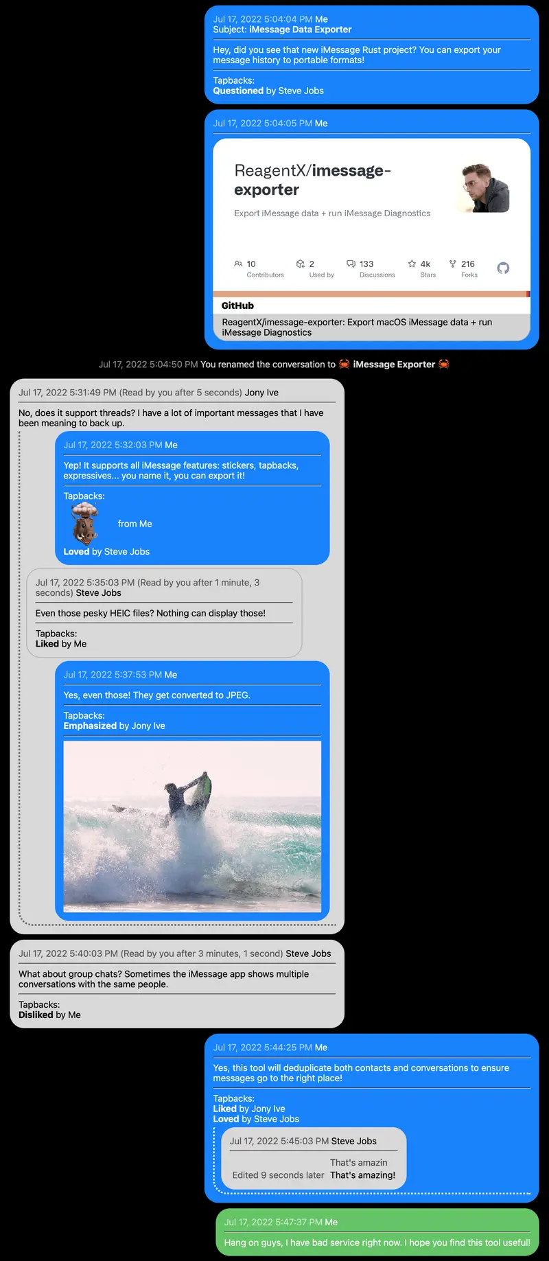 开源工具 iMessage Exporter:备份、归档并分析你的全部聊天记录缩略图 开源工具 iMessage Exporter:备份、归档并分析你的全部聊天记录缩略图