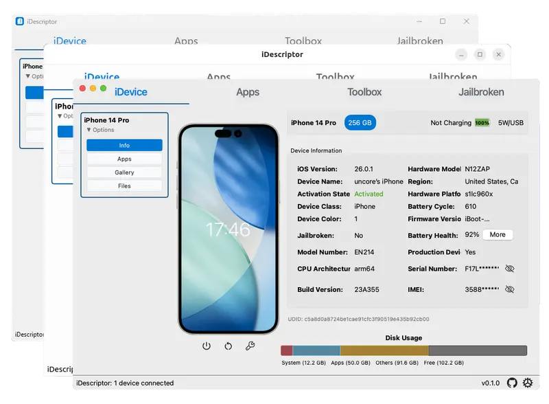iDescriptor：开源跨平台 iDevice 管理工具，爱思助手与 3uTools 的免费平替插图