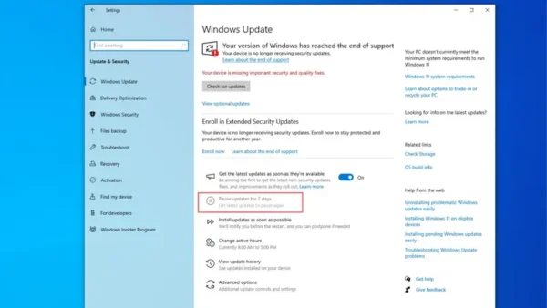 非ESU版Windows 10陷更新困境：暂停功能失效，误触Win11升级无法取消