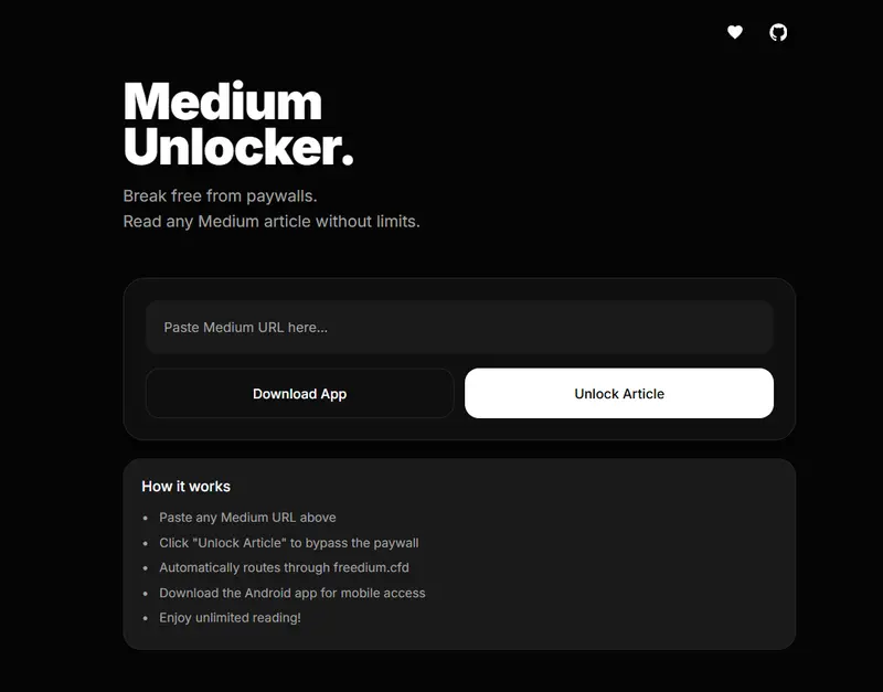 Medium Unlocker:绕过 Medium 付费墙的本地化工具,基于 freedium 镜像插图 Medium Unlocker:绕过 Medium 付费墙的本地化工具,基于 freedium 镜像插图