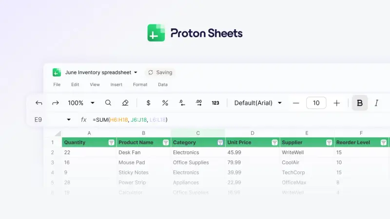 Proton 发布 Sheets：对标 Excel 和 Google Sheets 的加密电子表格工具插图