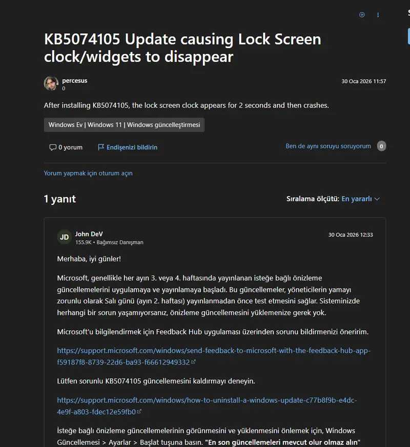 Windows 11 KB5074105 可选更新曝漏洞：摄像头失效、锁屏崩溃，非强制更新可卸载插图1