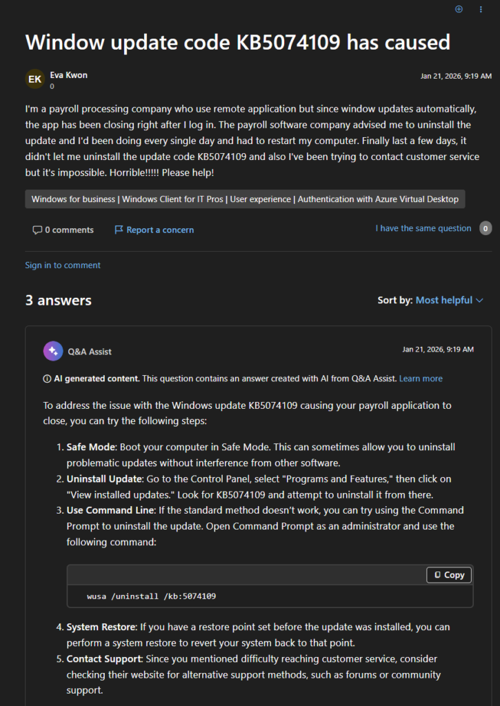 Windows 11 KB5074109 更新问题汇总，睡眠 / 应用 / 远程功能全中招插图2