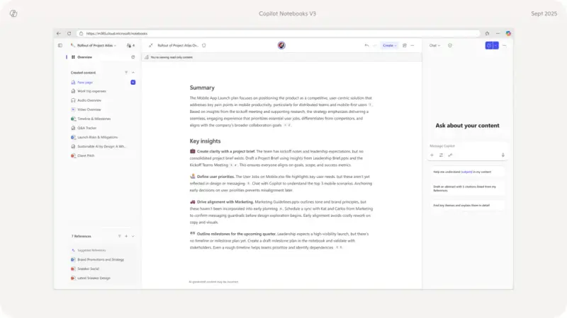 Copilot Notebooks 迎来“智能首页”：3 月中旬全面上线 AI 自动摘要插图