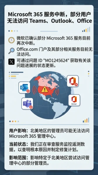Office.com 无法访问！微软确认 M365 服务中断，问题 ID MO1245624 紧急追踪中