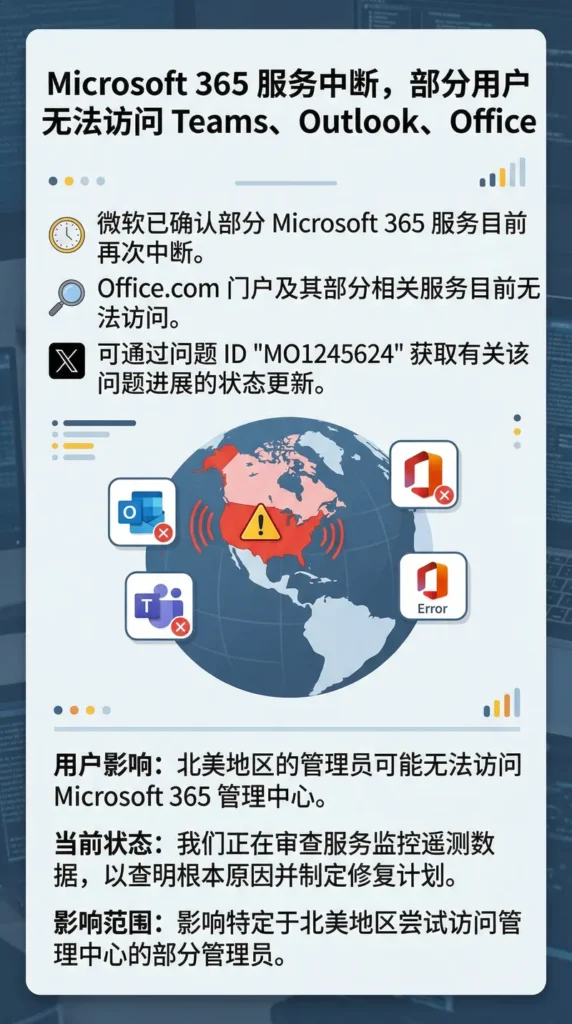 Office.com 无法访问！微软确认 M365 服务中断，问题 ID MO1245624 紧急追踪中插图