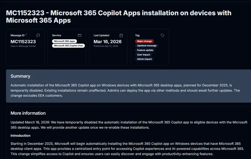 微软紧急叫停：暂停强制推送 Microsoft 365 Copilot，回应“Microslop”抗议插图1