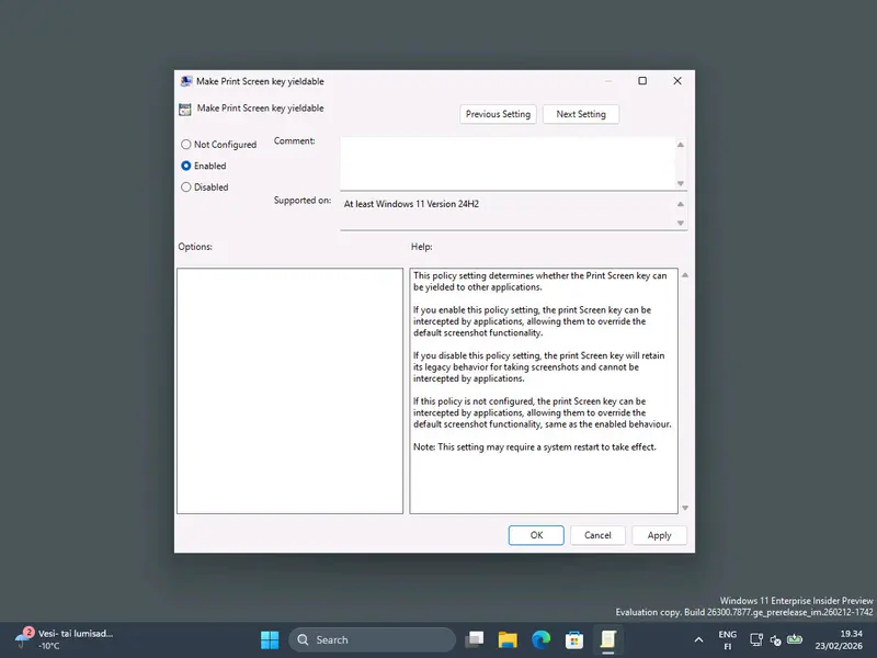 Windows 11 新增组策略：彻底掌控 Print Screen 键，允许或禁止第三方应用接管截图功能插图1