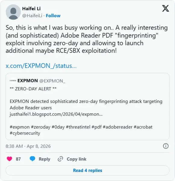 紧急预警！Adobe 修复高危“指纹”漏洞 CVE-2026-34621，恶意 PDF 可窃取任意文件