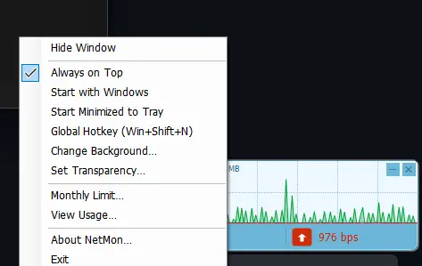 NetMon：轻量级 Windows 网络带宽监视器