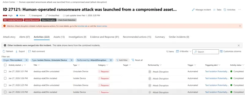 微软 Defender for Endpoint 新增自动隔离功能:受感染端点即刻断网,阻断勒索软件横向移动,安全团队获修复缓冲期插图 微软 Defender for Endpoint 新增自动隔离功能:受感染端点即刻断网,阻断勒索软件横向移动,安全团队获修复缓冲期插图