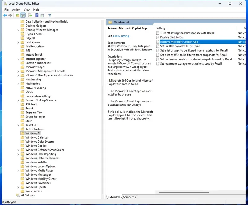 微软妥协:Windows 11 新增组策略“一键移除”Copilot,彻底告别 AI 助手强制捆绑插图2 微软妥协:Windows 11 新增组策略“一键移除”Copilot,彻底告别 AI 助手强制捆绑插图2