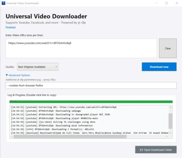 Universal Video Downloader：基于 .NET 10 的 yt-dlp 图形化前端，支持 1000+ 网站与自动依赖管理