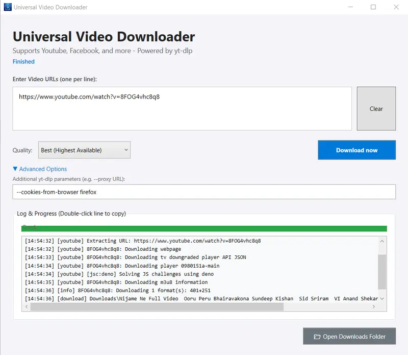 Universal Video Downloader:基于 .NET 10 的 yt-dlp 图形化前端,支持 1000+ 网站与自动依赖管理缩略图 Universal Video Downloader:基于 .NET 10 的 yt-dlp 图形化前端,支持 1000+ 网站与自动依赖管理缩略图