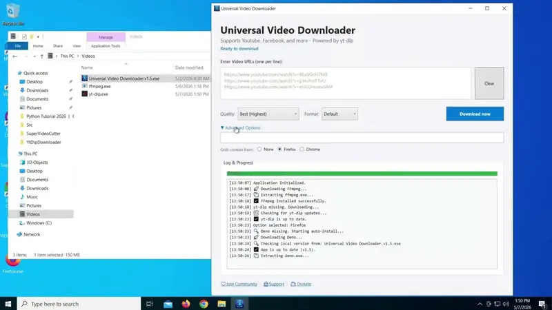 Universal Video Downloader:基于 .NET 10 的 yt-dlp 图形化前端,支持 1000+ 网站与自动依赖管理插图1 Universal Video Downloader:基于 .NET 10 的 yt-dlp 图形化前端,支持 1000+ 网站与自动依赖管理插图1