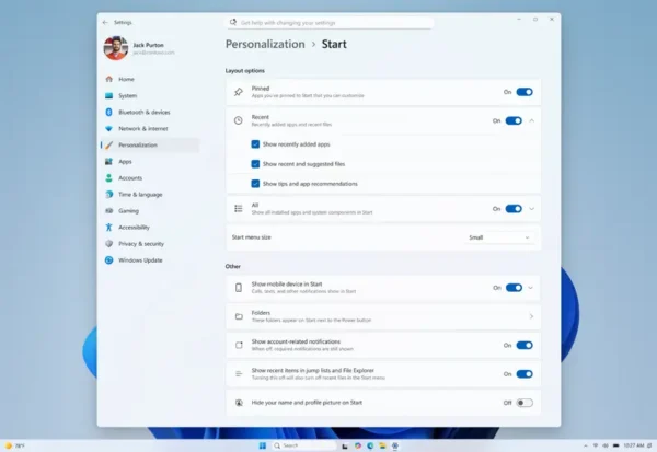 Windows 11 开始菜单迎来重大革新：支持模块化分区开关、自定义尺寸及隐藏个人资料，实验版 Build 26300.8553 现已推送