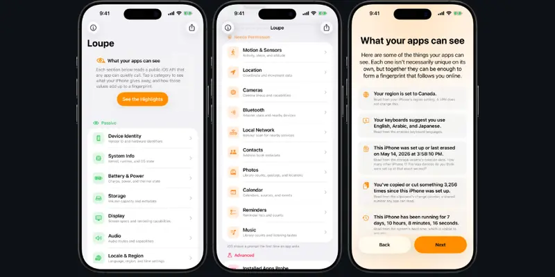 Loupe:iOS/iPadOS 设备指纹可视化工具,通过公共 API 揭示 iPhone 如何“悄悄”暴露隐私,本地运行无数据上传,助您理解应用追踪机制插图 Loupe:iOS/iPadOS 设备指纹可视化工具,通过公共 API 揭示 iPhone 如何“悄悄”暴露隐私,本地运行无数据上传,助您理解应用追踪机制插图