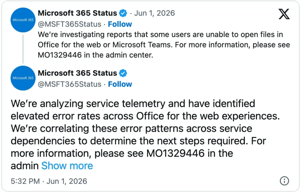 微软正在调查 Office 应用和 Teams 文件访问问题插图 微软正在调查 Office 应用和 Teams 文件访问问题插图