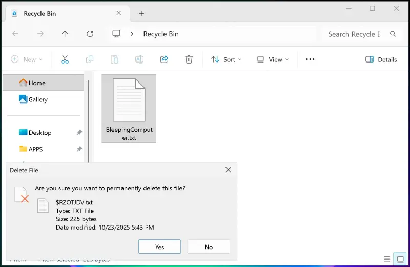 微软确认:2026 年 6 月 Windows 更新导致回收站删除提示显示错误文件名插图1 微软确认:2026 年 6 月 Windows 更新导致回收站删除提示显示错误文件名插图1